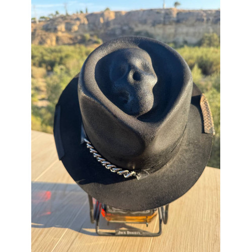 Handmade Fedora with Skull – Dark Boho Western Style – One-of-a-kind by Wikypepe
